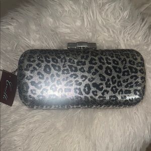 Camille La Vie Silver and Black Clutch with Animal Print